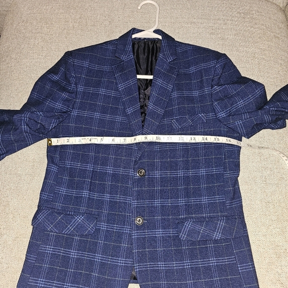 Boys Blue Checkered Blazer - Picture 2 of 5